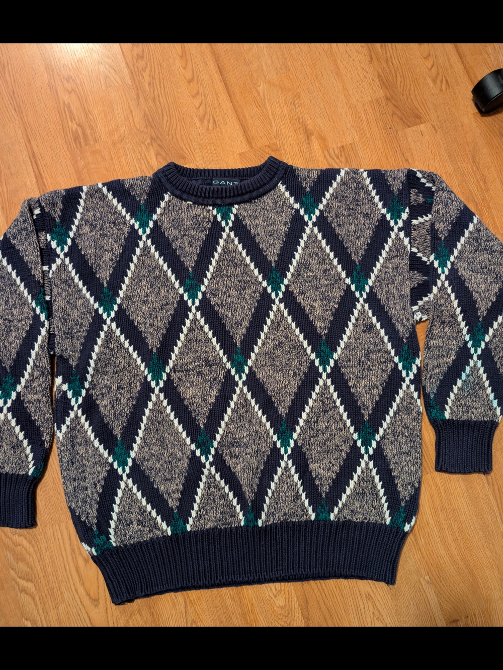 Vintage GANT Heavyweight Cotton Argyle Diamond Knit Sweater XL